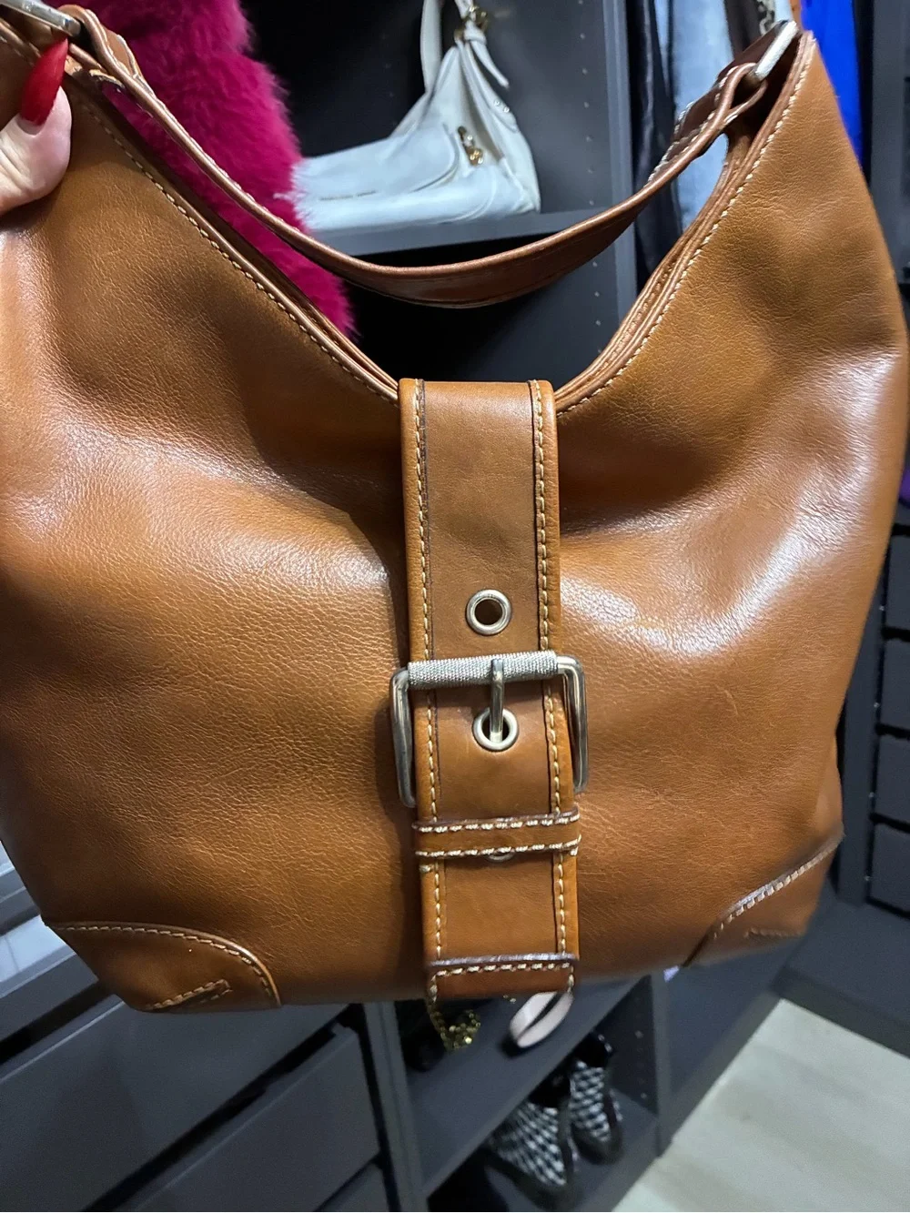 Michael Kors Cognac Leather Hobo with Buckle Strap